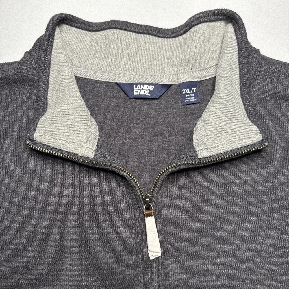 Lands End Men's Bedford Rib Quarter Zip Sweater‎ Gray 2XLT 50-52 Golf Cozy
